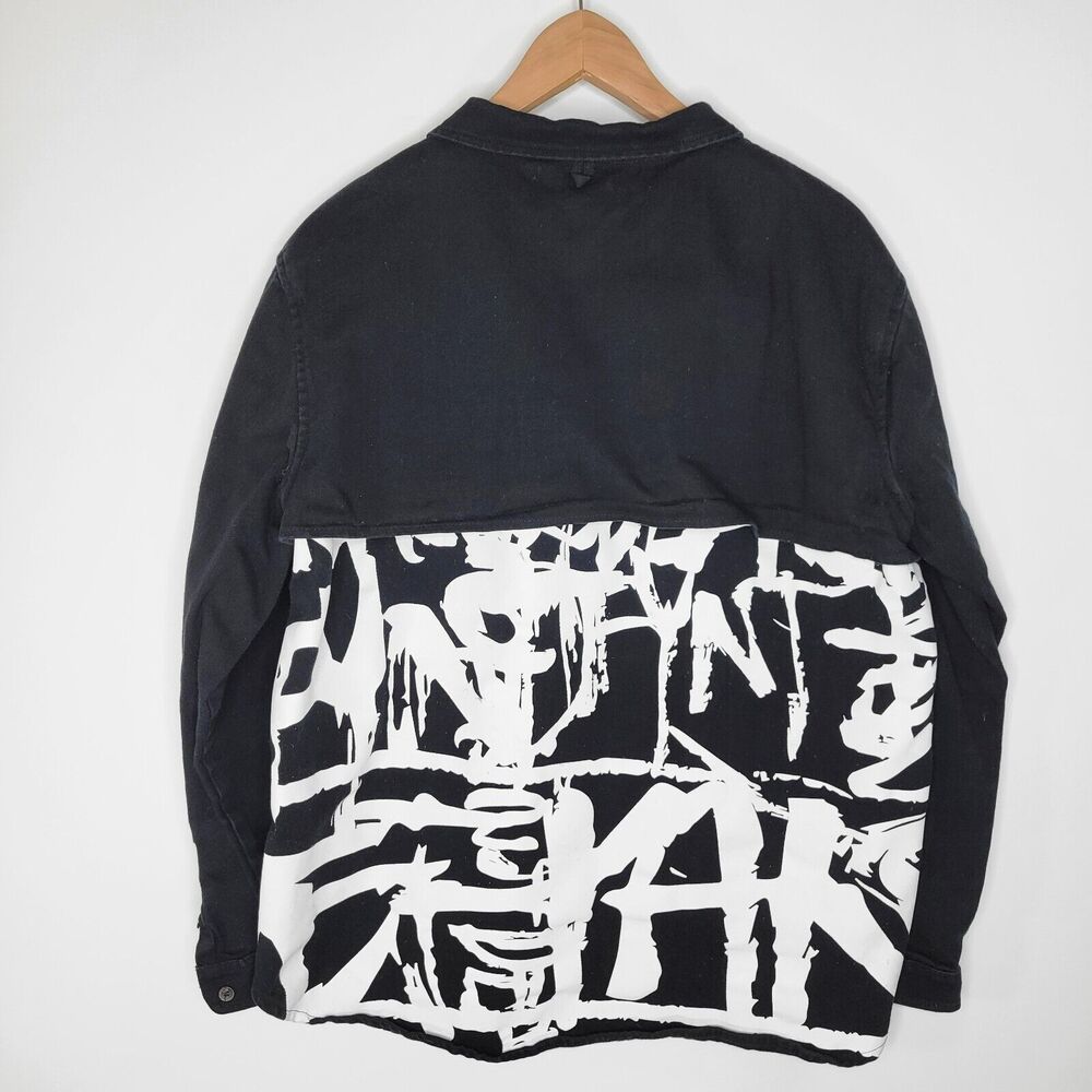 DFYNT Signature Hybrid Shirt Jacket Sz L Black White Graphic Streetwear Defyant